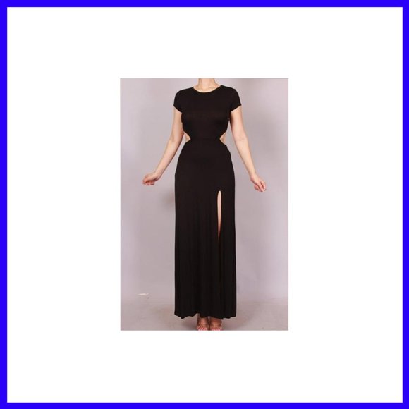 NWT Maxi Dress with Cut Out Back Thigh Split Blue - Picture 5 of 6